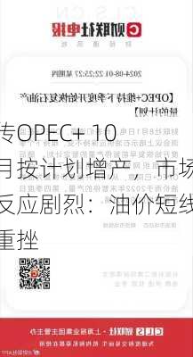 传OPEC+ 10月按计划增产，市场反应剧烈：油价短线重挫