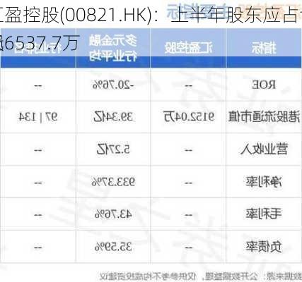 汇盈控股(00821.HK)：上半年股东应占亏损6537.7万
元