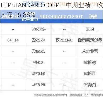 TOPSTANDARD CORP：中期业绩，收入降 16.88%