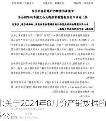 山子高科:关于2024年8月份产销数据的自愿
信息披露公告