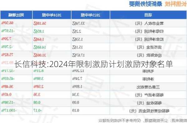 长信科技:2024年限制激励计划激励对象名单