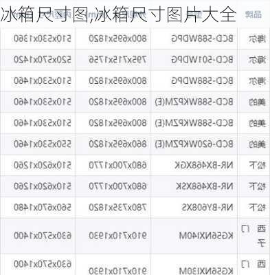 冰箱尺寸图,冰箱尺寸图片大全