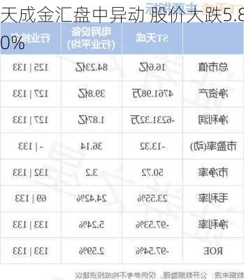 天成金汇盘中异动 股价大跌5.80%