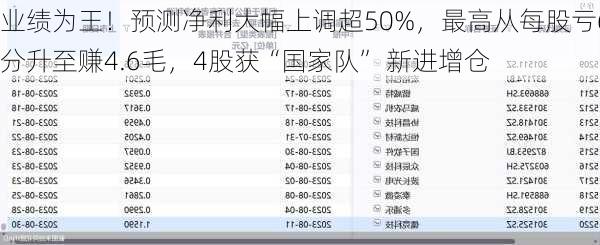 业绩为王！预测净利大幅上调超50%，最高从每股亏6分升至赚4.6毛，4股获“国家队” 新进增仓