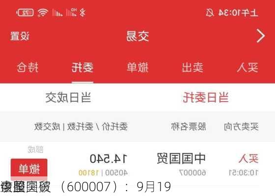 中国国贸 （600007）：9月19
该股突破
盘整