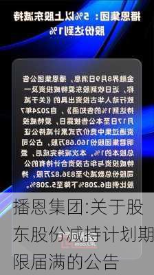 播恩集团:关于股东股份减持计划期限届满的公告