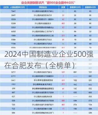 2024中国制造业企业500强在合肥发布（全榜单）