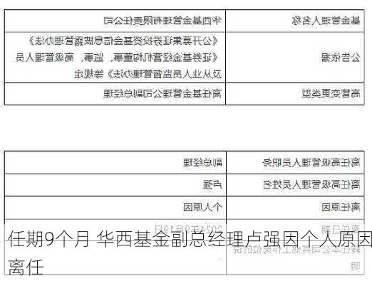 任期9个月 华西基金副总经理卢强因个人原因离任