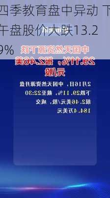 四季教育盘中异动 下午盘股价大跌13.29%