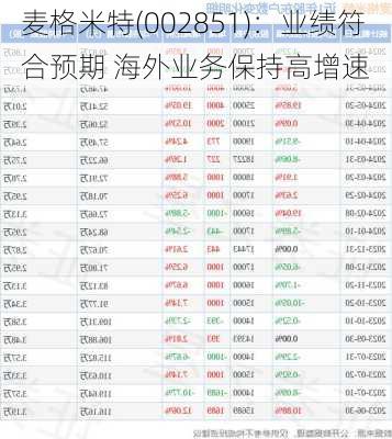 麦格米特(002851)：业绩符合预期 海外业务保持高增速