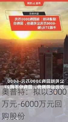 奥普特：拟以3000万元-6000万元回购股份