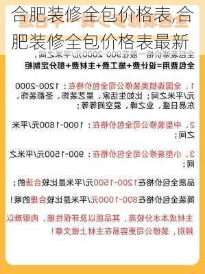 合肥装修全包价格表,合肥装修全包价格表最新