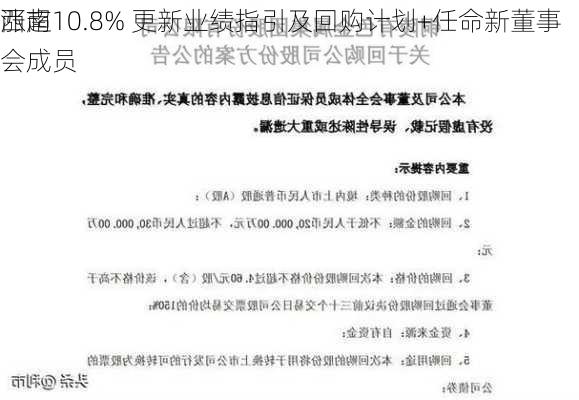 西南
涨超10.8% 更新业绩指引及回购计划+任命新董事会成员