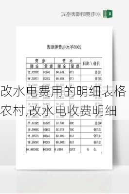 改水电费用的明细表格农村,改水电收费明细