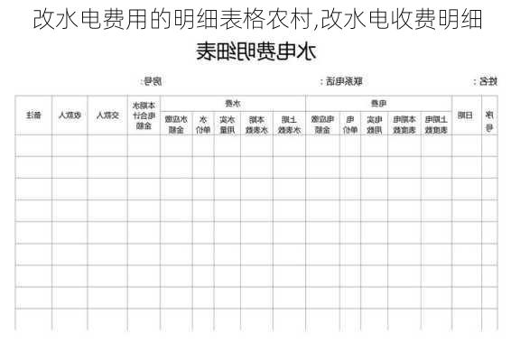 改水电费用的明细表格农村,改水电收费明细