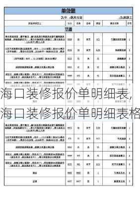 海口装修报价单明细表,海口装修报价单明细表格