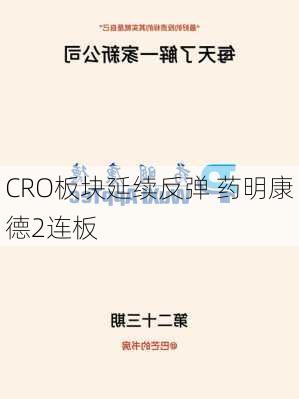 CRO板块延续反弹 药明康德2连板