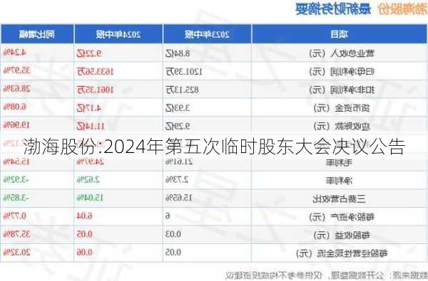 渤海股份:2024年第五次临时股东大会决议公告