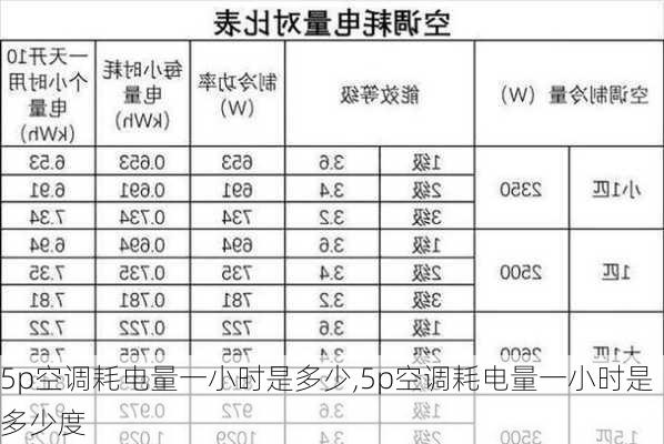 5p空调耗电量一小时是多少,5p空调耗电量一小时是多少度